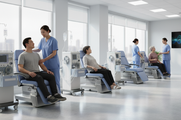 A clean and modern reception area at Creekside Dialysis Center